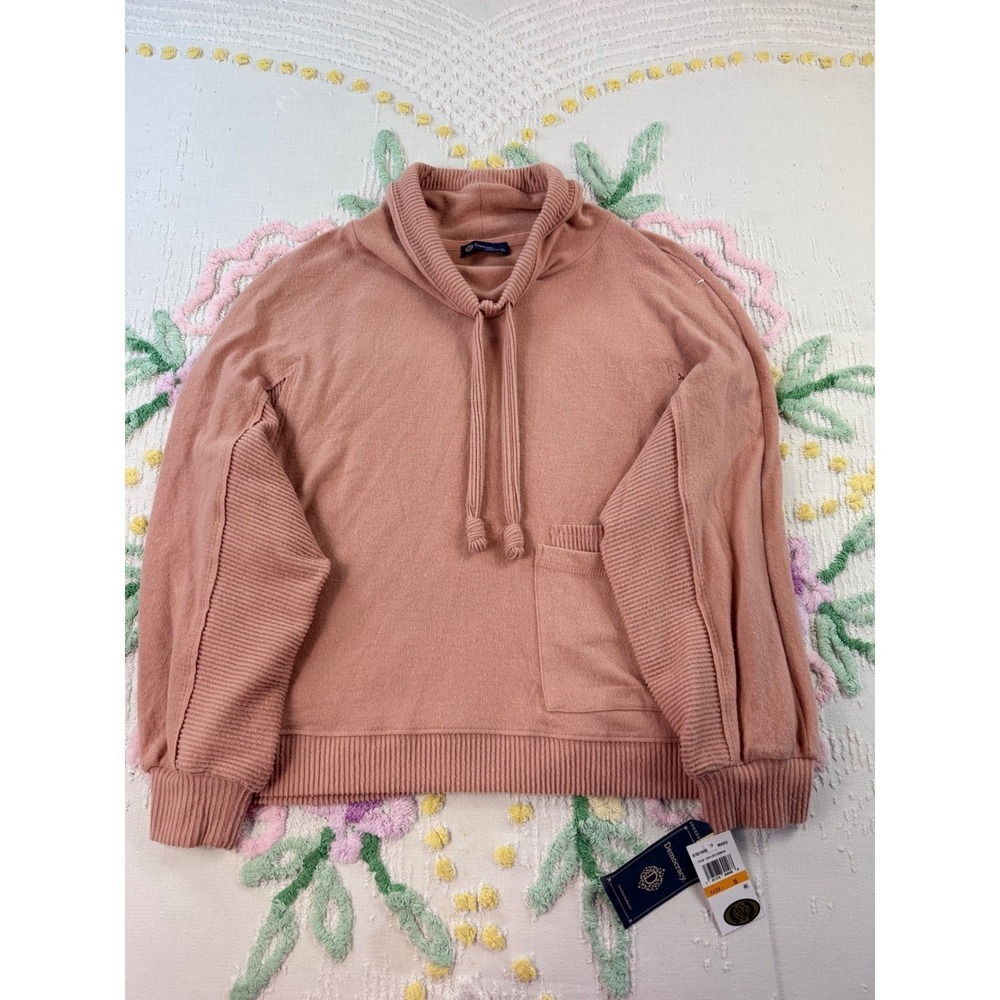 Democracy Pink Cowl Neck Ribbed Sleeve Kangaroo Pocket Pullover Sweater Size S - Picture 2 of 12